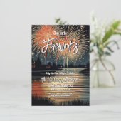 Vuurwerk op het meer Feest Kaart (Staand voorkant)