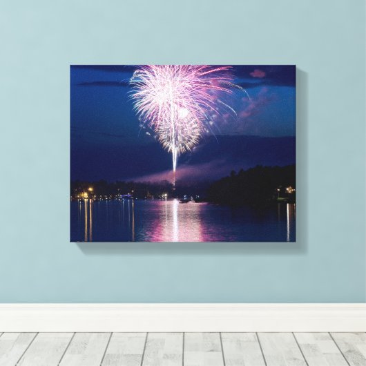 Vuurwerk op het Oost-Gull-meer Canvas Afdruk (Insitu (Houten vloer))