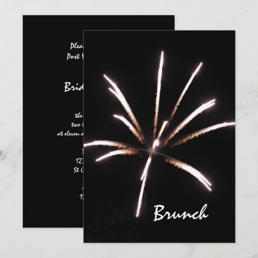 Vuurwerk op Zwarte Zomer Post Trouw Brunch Kaart (Voorkant / Achterkant)