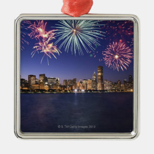 Vuurwerk over Chicago skyline 2 Metalen Ornament