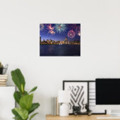 Vuurwerk over Chicago skyline 2 Poster (Thuiskantoor)