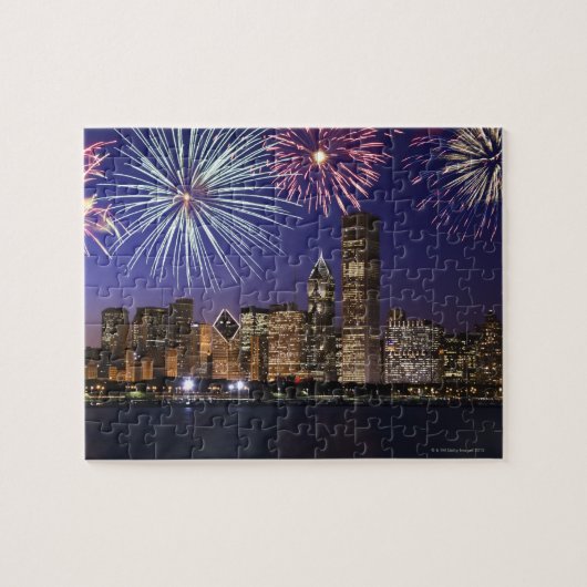 Vuurwerk over skyline in Chicago Legpuzzel (Horizontaal)