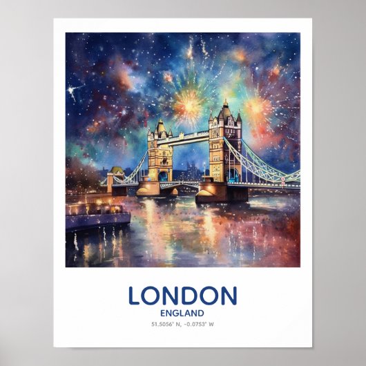 Vuurwerk over Tower Bridge - Londen, Engeland Poster (Voorkant)