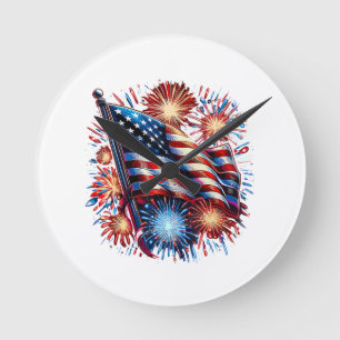 Vuurwerk Patriottisch Vlag Verenigde Staten Ronde Klok