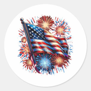 Vuurwerk Patriottisch Vlag Verenigde Staten Ronde Sticker