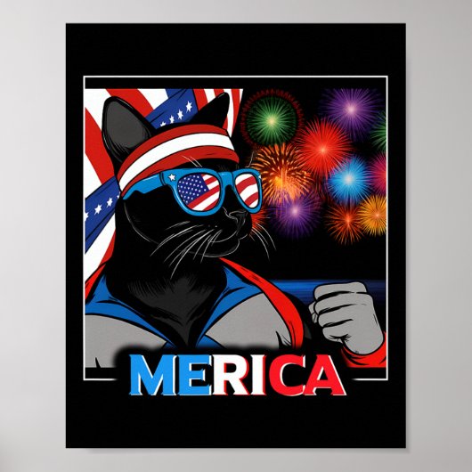 Vuurwerk Patriottische Zwarte Kat Poster (Voorkant)