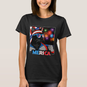 Vuurwerk Patriottische Zwarte Kat T-shirt