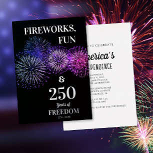 Vuurwerk, Plezier, Vrijheid 250e 4 juli Folie Uitnodiging