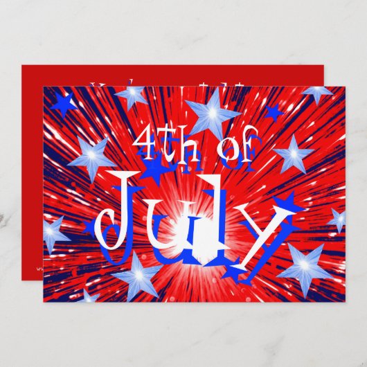 Vuurwerk Rood Wit Blauw '4th of July' feest Kaart (Voorkant / Achterkant)