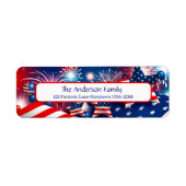 Vuurwerk, sterren en vlaggen etiket (Voorkant)