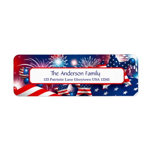 Vuurwerk, sterren en vlaggen etiket (Voorkant)