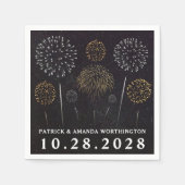 Vuurwerk thema zwart goud zilver bruiloft servette servetten (Voorkant)