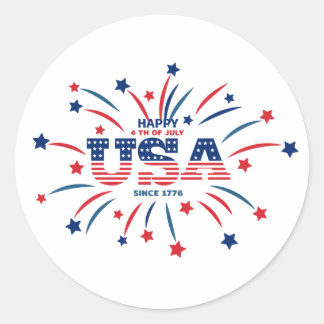 Vuurwerk USA Patriottisch Rood Wit Blauw Ronde Sticker