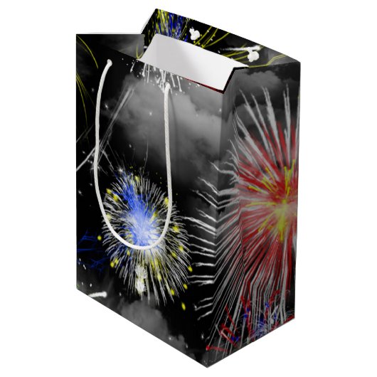 Vuurwerk van 40e verjaardag in wolken Gemiddelde G Medium Cadeauzakje (Achterkant Gekanteld)