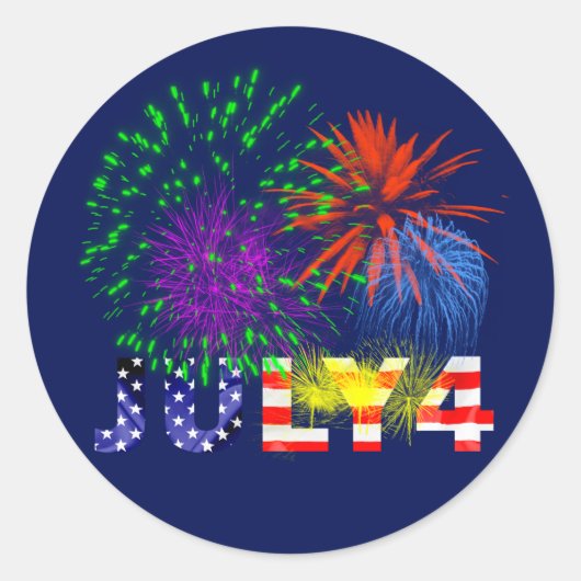Vuurwerk van 4 juli ronde sticker (Voorkant)