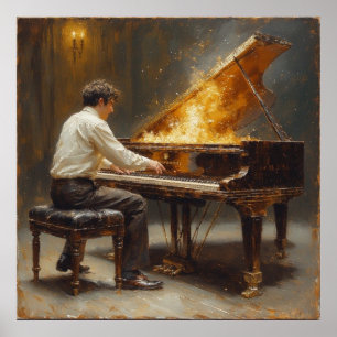 Vuurwerk van een grote piano uitvoering poster