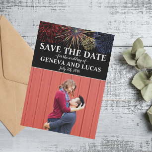 Vuurwerk vierde juli bruiloft bewaart de datum save the date
