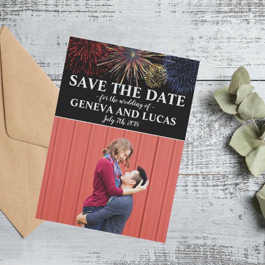 Vuurwerk vierde juli bruiloft bewaart de datum save the date