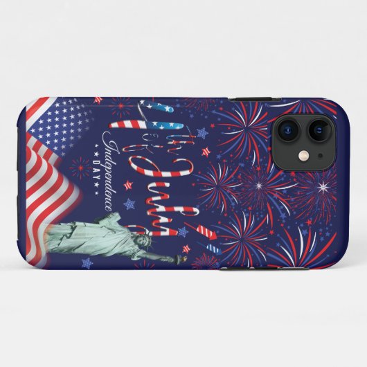 vuurwerk vierde juli met het vrijheidsbeeld Case-Mate iPhone case (Achterkant (horizontaal))