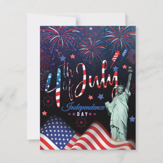 vuurwerk vierde juli met het vrijheidsbeeld feestdagenkaart (Voorkant)