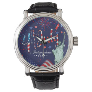 vuurwerk vierde juli met het vrijheidsbeeld horloge