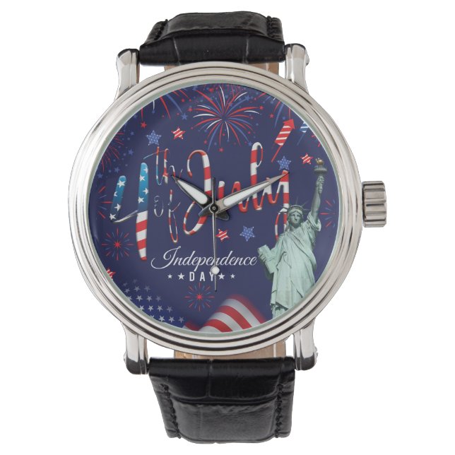 vuurwerk vierde juli met het vrijheidsbeeld horloge (Voorkant)