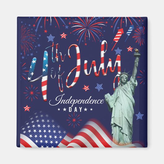 vuurwerk vierde juli met het vrijheidsbeeld magneet (Voorkant)