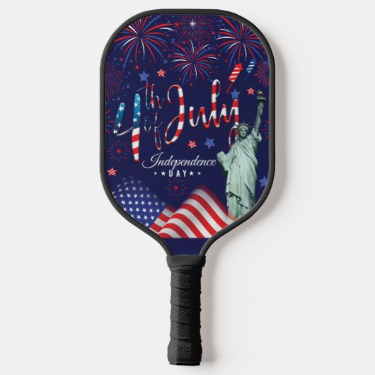 vuurwerk vierde juli met het vrijheidsbeeld pickleball paddle (Achterkant)