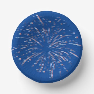 Vuurwerk voor rode en blauwe glitter papieren kommen