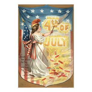 Vuurwerk Vuurpijl Dame Vrijheid Amerikaanse Vlag Foto Afdruk