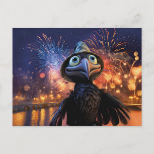 Vuurwerk Wonder Raaf Kijkt naar de Nachtelijke Hem Briefkaart