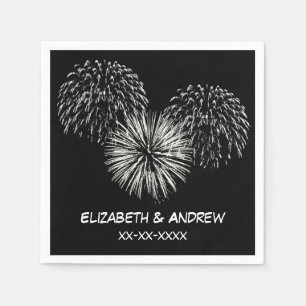 Vuurwerk, zwarte achtergrond, naam monogram servetten