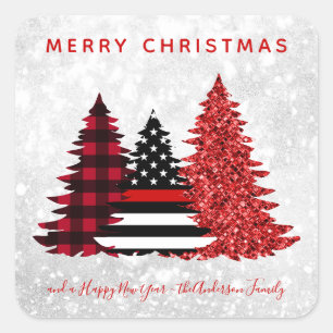 Vuurwerker kerstboomroop vierkante sticker
