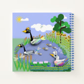 Vvijver met kleurrijke cartoon, met ganzen en eend notitieboek (Achterkant)