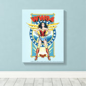 W84 | Retro Comic Wonder Woman Character Badge Canvas Afdruk (Insitu (Houten vloer))