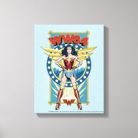 W84 | Retro Comic Wonder Woman Character Badge Canvas Afdruk (Voorkant)