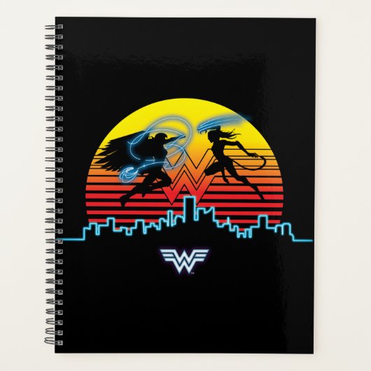 W84 | Wonder Woman & Cheetah Retrowave Sunset Planner (Voorkant)