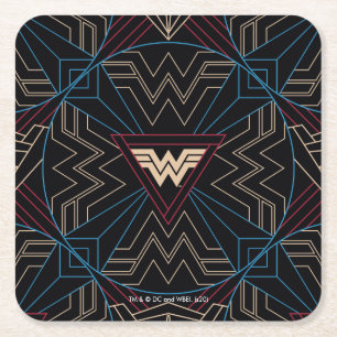 W84   Wonder Woman Circular Geometric Pattern Vierkante Kartonnen Onderzetter