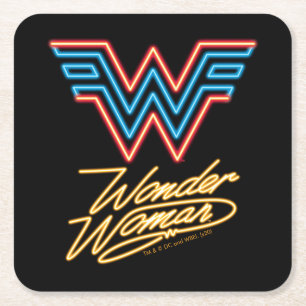 W84   Wonder Woman Neon Light Logo Vierkante Kartonnen Onderzetter