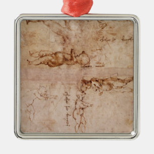 W.4v Pagina met schetsen van baby's of kerubs Metalen Ornament