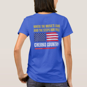 (W-Blauw) Amerikaanse vlag / Muziek is hard & stap T-shirt