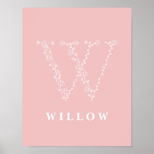 W Botanique Floral Monogramme personnalisé Poster (Devant)