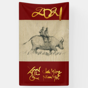 W Buffalo Kinderen Chinese Ox Jaar 2021 Verticaal  Spandoek