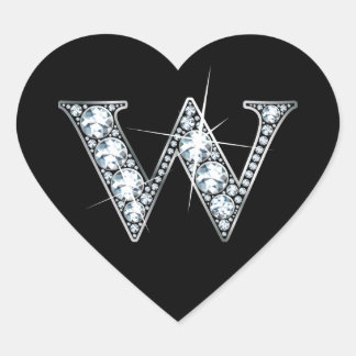 "W" Diamond Bling op Black Heart Sticker