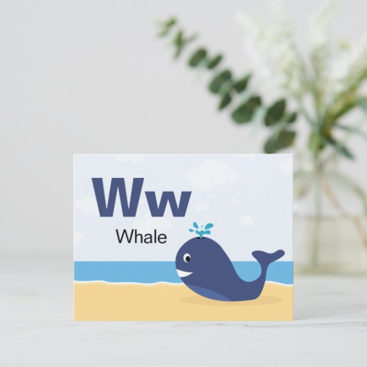 W est pour Baleine - Carte Flash Alphabet (Debout devant)