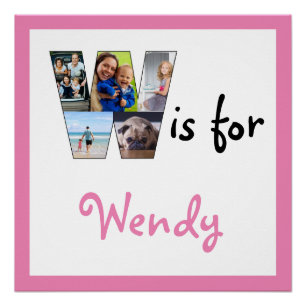 W est pour Pink Name Photo Poster
