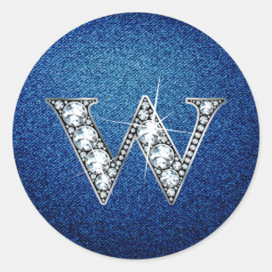 W Faux-"Diamond Bling" op Denim Ronde Sticker