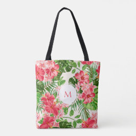 W gepersonaliseerde Hibiscus bloemenmonogram Canva Tote Bag