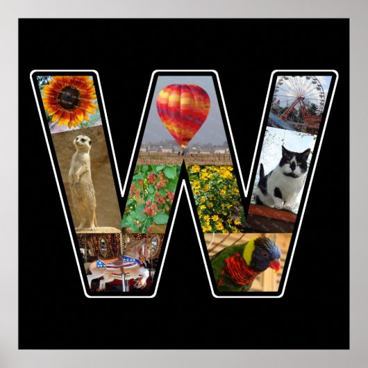 W Monogram Creëer Jouw eigen 9 Foto Collage Black Poster (Voorkant)