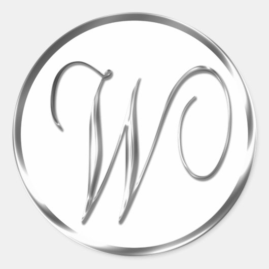 W monogram Faux Silver Envelope of Favor Seal Ronde Sticker (Voorkant)